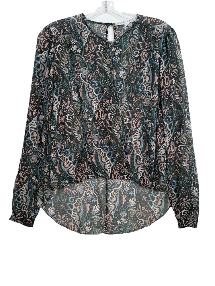 Veronica Beard Top Womens 0 Gayle 100% Silk Floral Surplice Office Semi Sheer