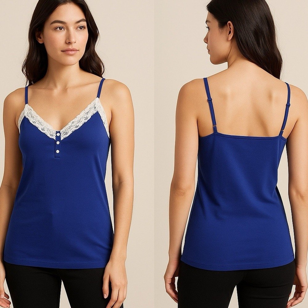 Old Navy Sleeveless Cami Top XL Blue Lace Trim Tank Women’s Lightweight Summer