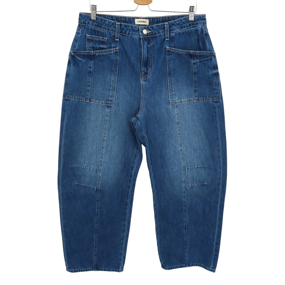 L'Agence Women 30 Cody High Rise Rodeo Jeans Brentwood Medium Wash Blue Denim