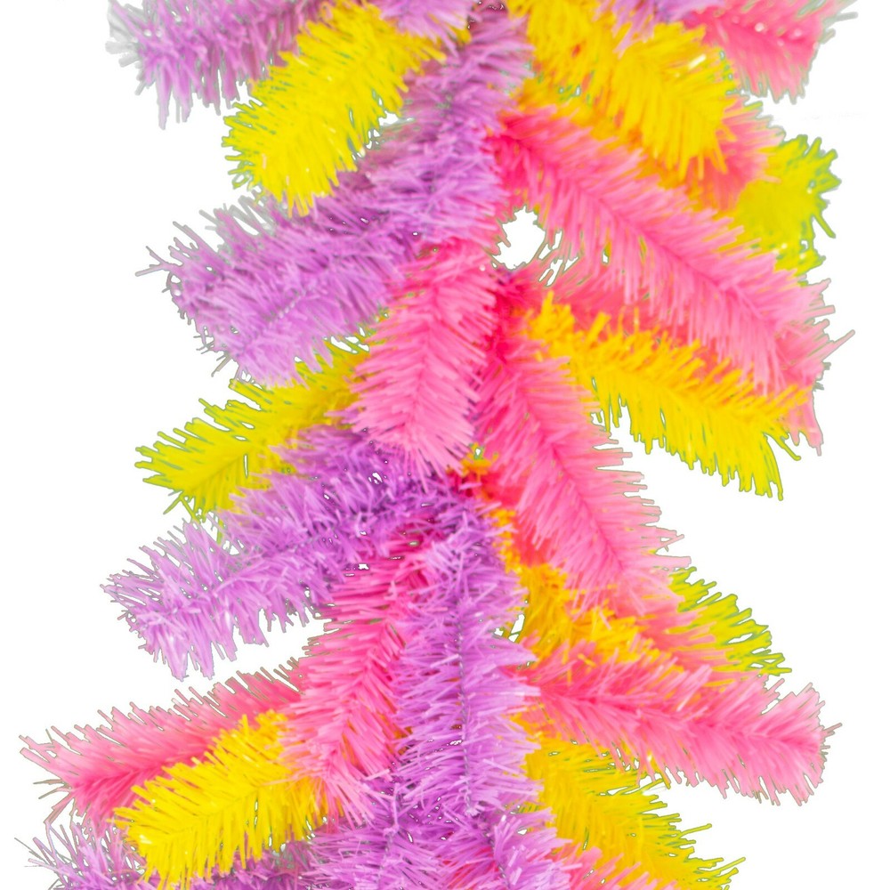 6FT Pink Purple Yellow Easter Themed Christmas Brush Garland Tinsel