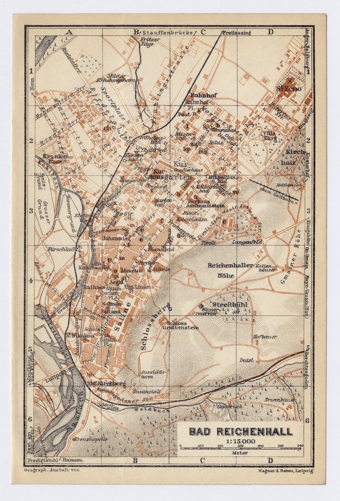 1929 Vintage Map Of Bad Reichenhall / Bavaria Germany
