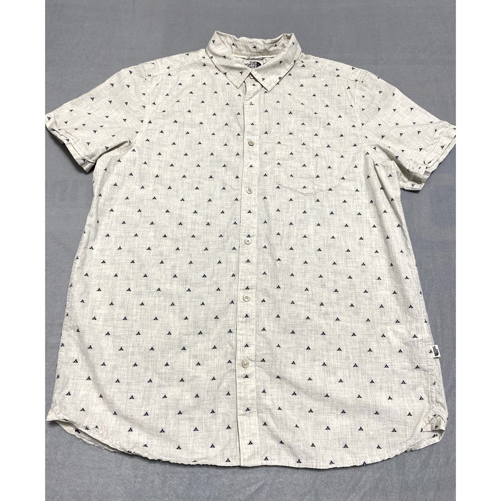 The North Face Men's Short Sleeve Button Down Shirt Size XL Triangles Beige