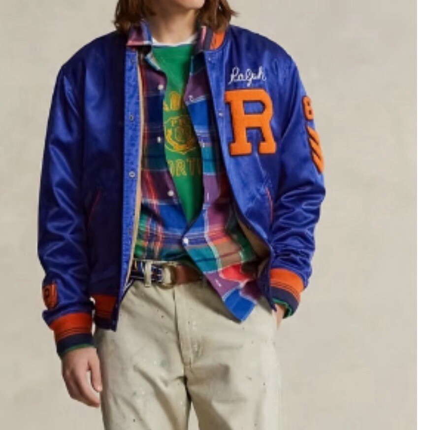 Mens Polo Ralph Lauren Satin Letterman Jacket JUST IN TIME FOR FALL Size L NWT