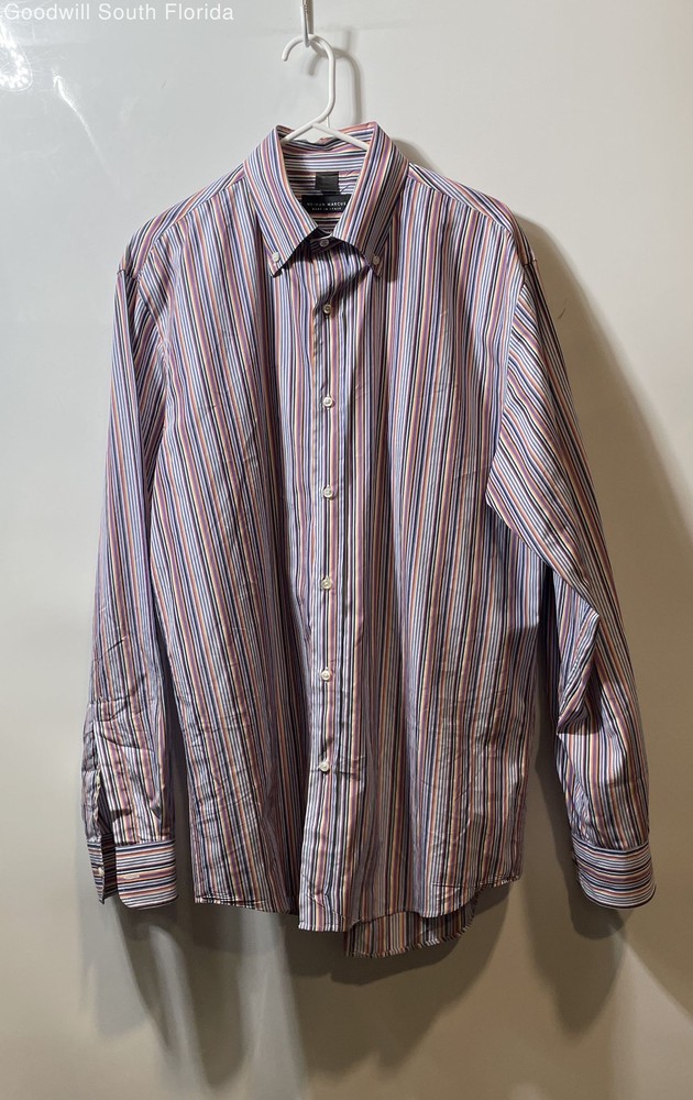 Neiman Marcus Mens Multicolor Striped Cotton Long Sleeve Button-Up Shirt Size L
