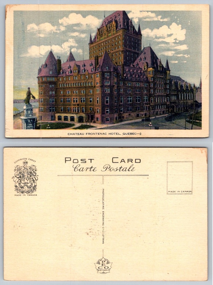Chateau Frontenac Hotel Quebec Canada Vintage Postcard P.E. Co Ottawa