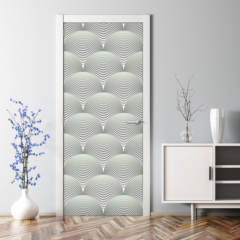 Ornate petals grid Bubble Free Door sticker grey and white Decal Decor photo