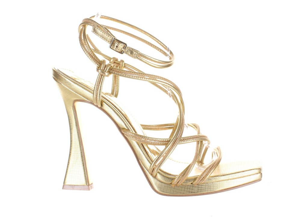 JLO by Jennifer Lopez Womens Tanin Gold Ankle Strap Heels Size 8.5