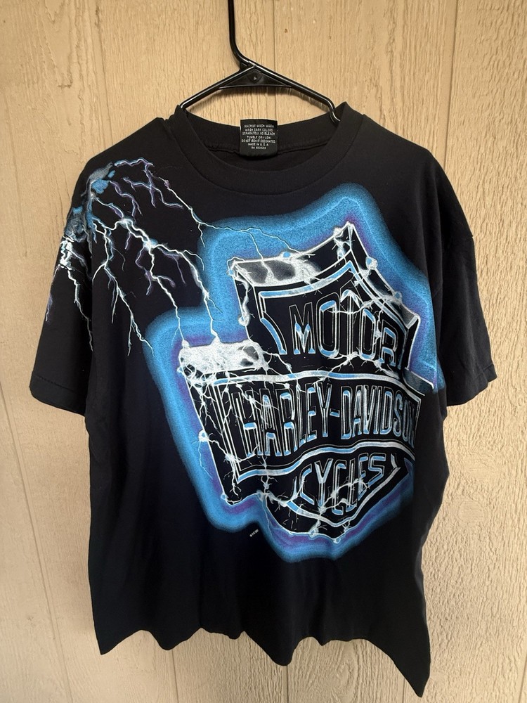 Harley-Davidson Lightning Vintage All-Over T-Shirt XL Single Stitch REPRINT