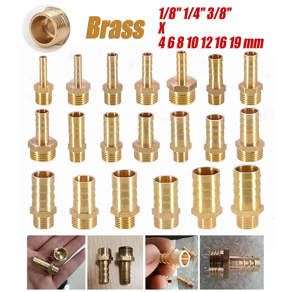 Brass Male Thread Connector Hose Barb Tail Fitting 1/8 1/4 3/8 BSP to 6mm~19mm