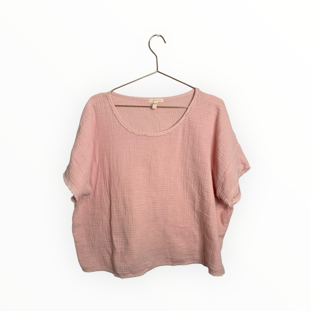 Eileen Fisher Organic Cotton Gauze Top Pink Plus Size Women's 1X
