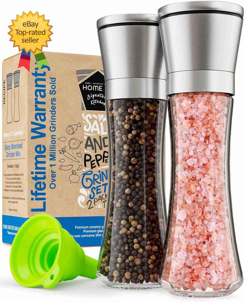 Premium Stainless Steel Sea Salt and Pepper Grinder Set of 2  Adjustable Ceramic