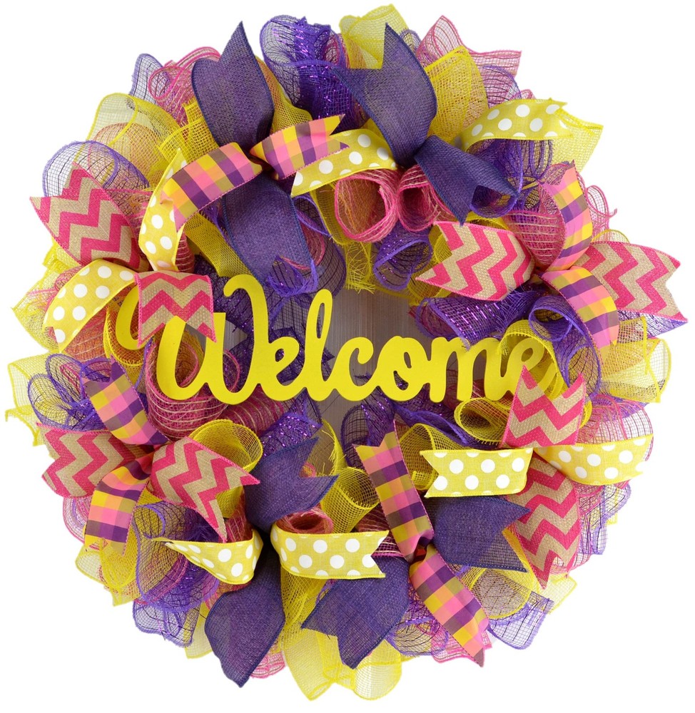 Year Round Purple Pink Front Door Welcome Wreath for Everyday Decor