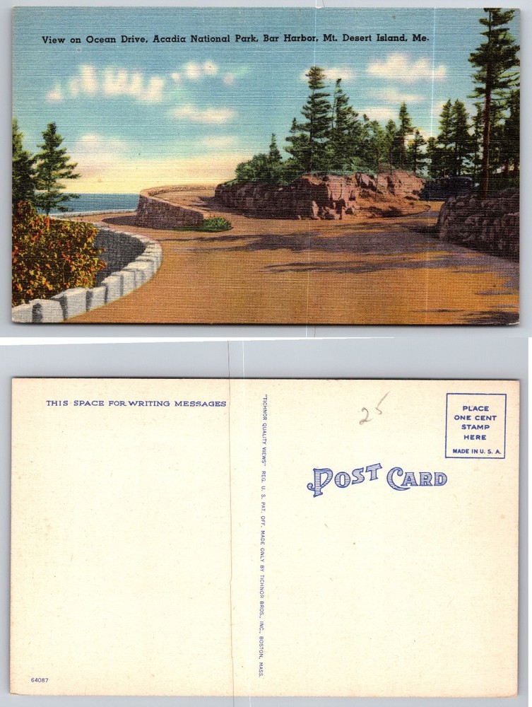 Acadia National Park Ocean Drive Linen Postcard Tichnor Bros. Maine Vintage-image