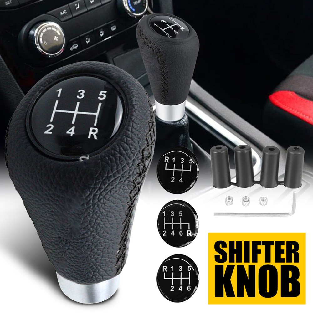 Black Leather 5 Speed Manual Car Gear Stick Shifter Shift Knob Lever Universal C