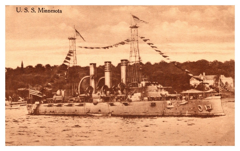 USS Minnesota Navy WWI Connecticut Class Battleship C1905 Sepia Postcard AE18