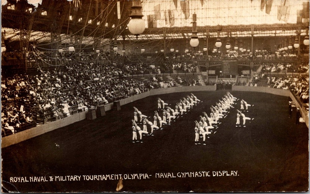 Dr Jim Stamps Postcard Royal Navy Gymnastic Display At Tournament Real Photo