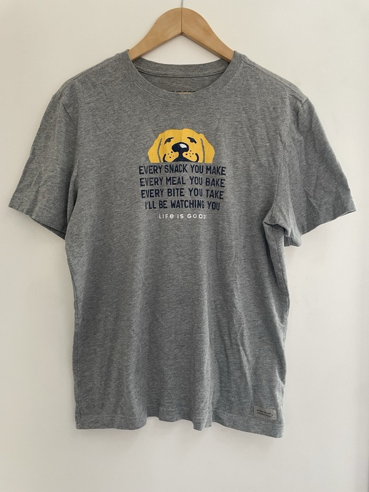 Life Is Good Crusher Men's Dog Graphic Cotton Crewneck Short Sleeve Shirt Gray S