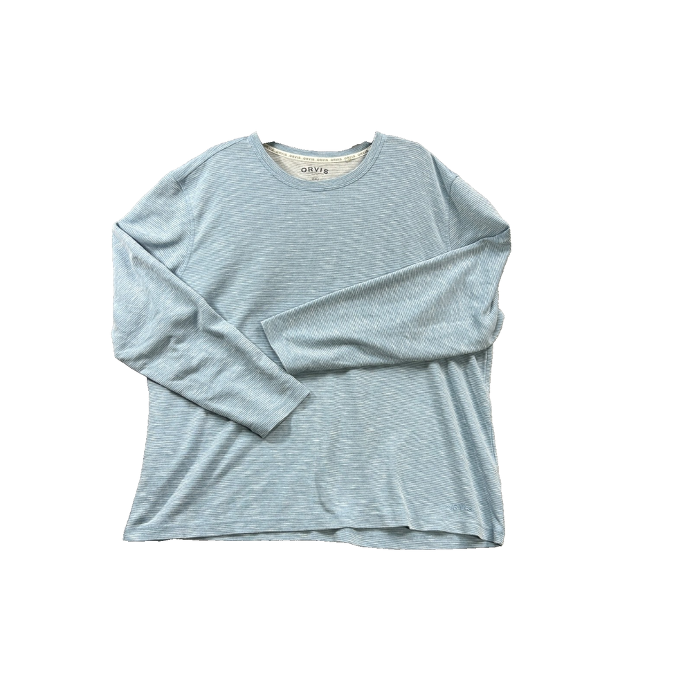 Orvis Men’s 2XL Light Blue Fine-Stripe Crew Neck Long Sleeve Shirt  Classic