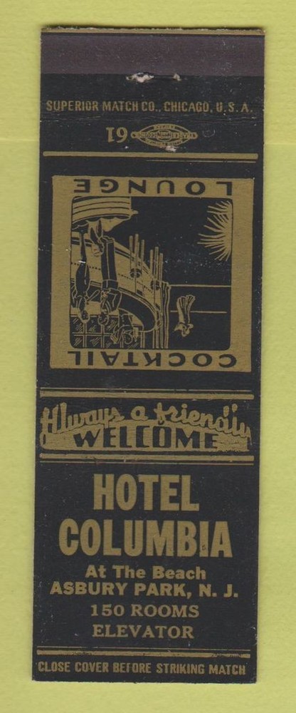Matchbook Cover - Hotel Columbia Asbury Park NJ