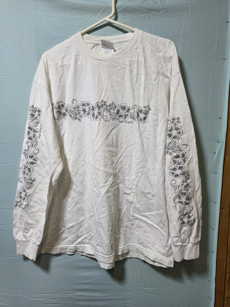 Vintage Hawaii Shirt Long Sleeve Hawaiian Flowers Vintage Size XL Rare