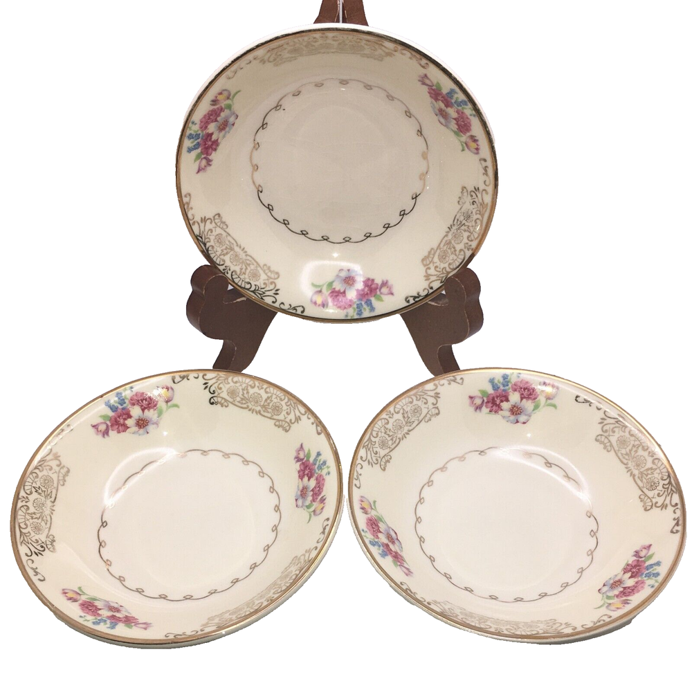 Paden City Pottery Berry Bowls 22k Gold Filigree USA Lot of 3