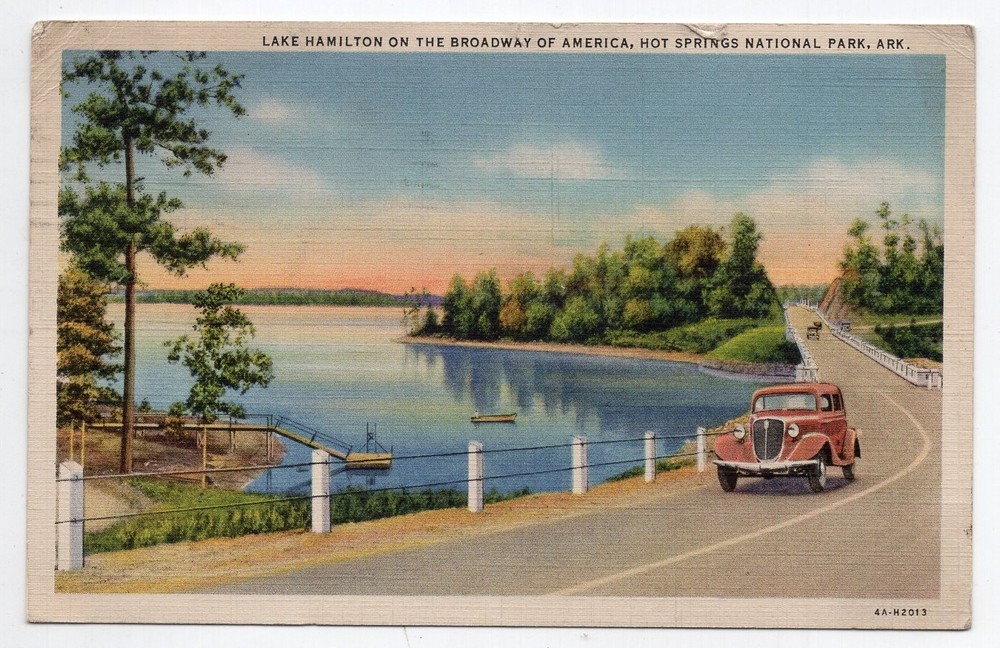 1930s? Linen - CLOSEOUT - Scene on Lake Hamilton - Hot Springs Nat'l Park, AR
