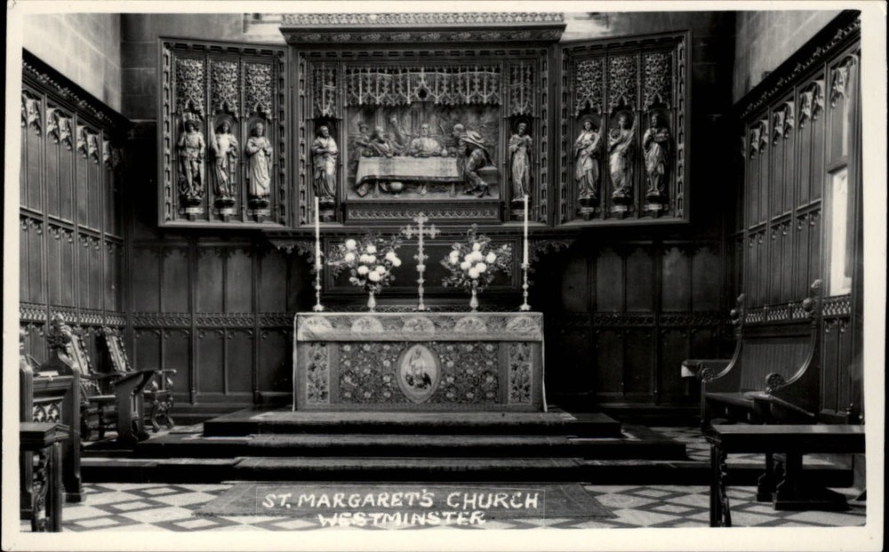 RPPC Altar St Margaret's Church Westminster Abbey England ~ real photo postcard