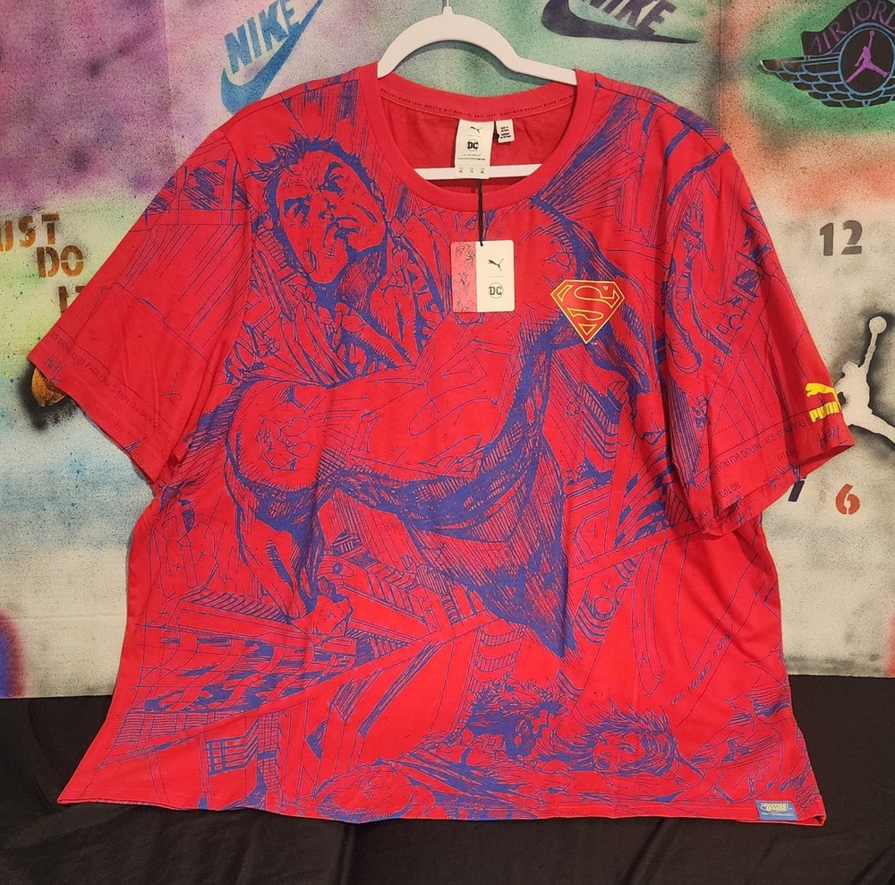 PUMA Men's 2XL Red/Blue Superman Graphic Logo Crew Neck Short Sleeve T-Shirt