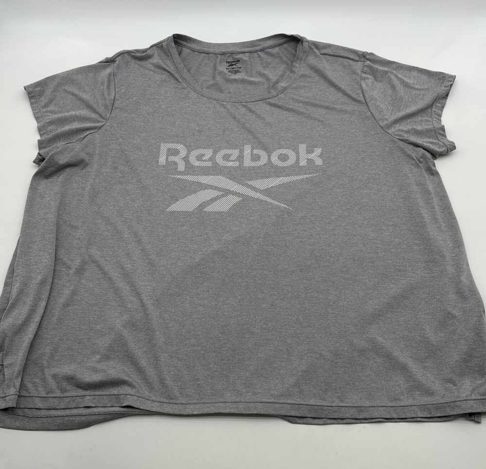 Reebok T-Shirt Women 2X Gray Solid Graphic Print Logo …#21143