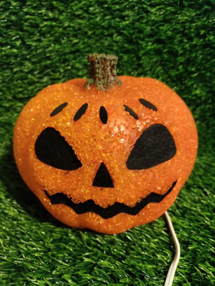 Vintage Halloween Light Up Pumpkin Jack O Lantern Melted Plastic Popcorn SEASONS