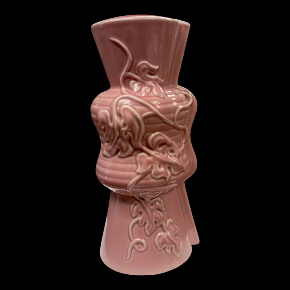 Vtg Pink Glazed Vine & Leaves Ceramic Lamp Base MCM  12