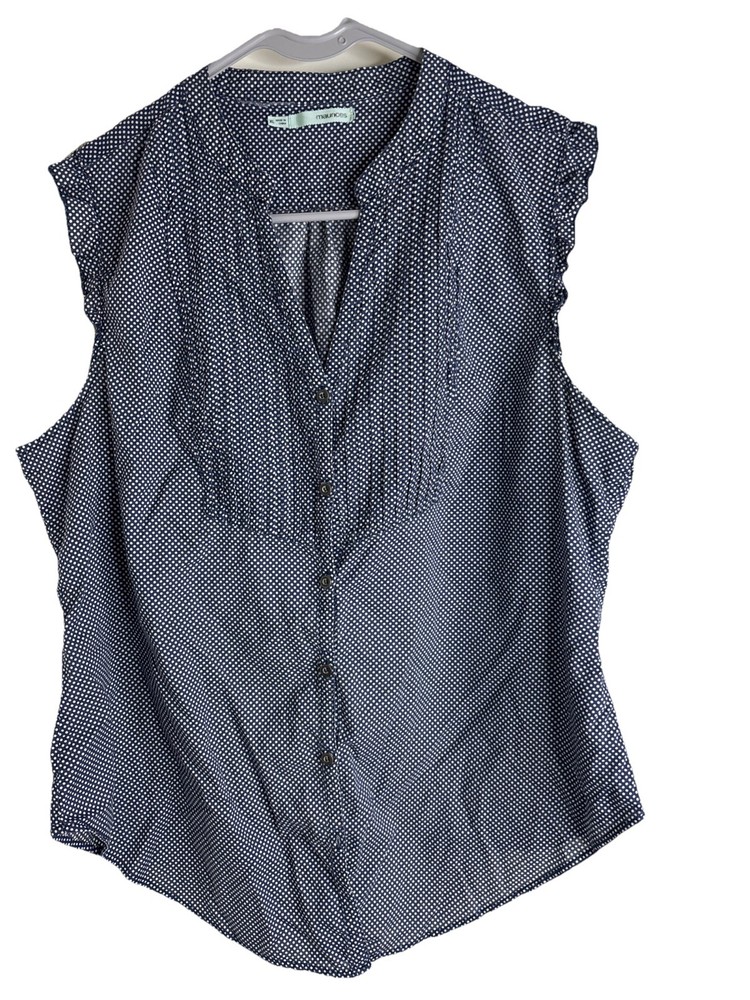 Maurice’s Sleeveless Button Up Blouse, Polka Dot, Ruffle, Lightweight, Size XL
