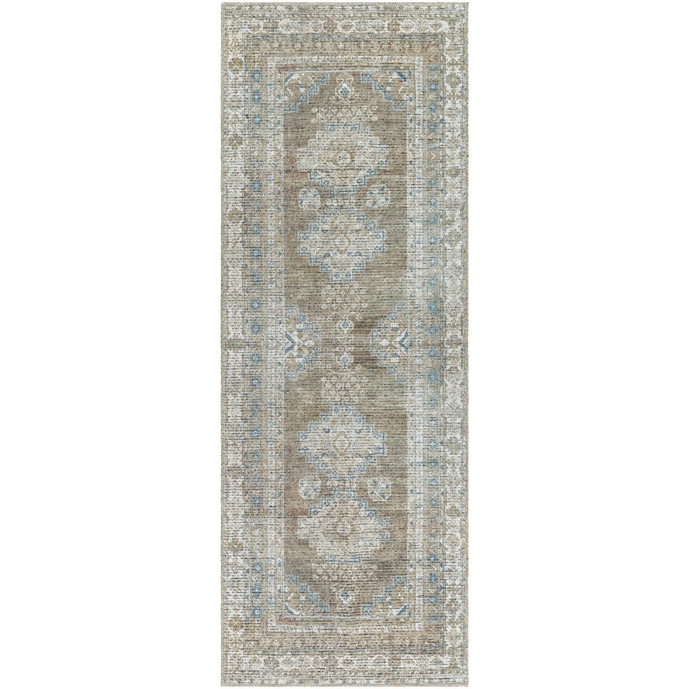 Geo Medallion Runner Washable Non-Skid Area Rug Sage 2'5