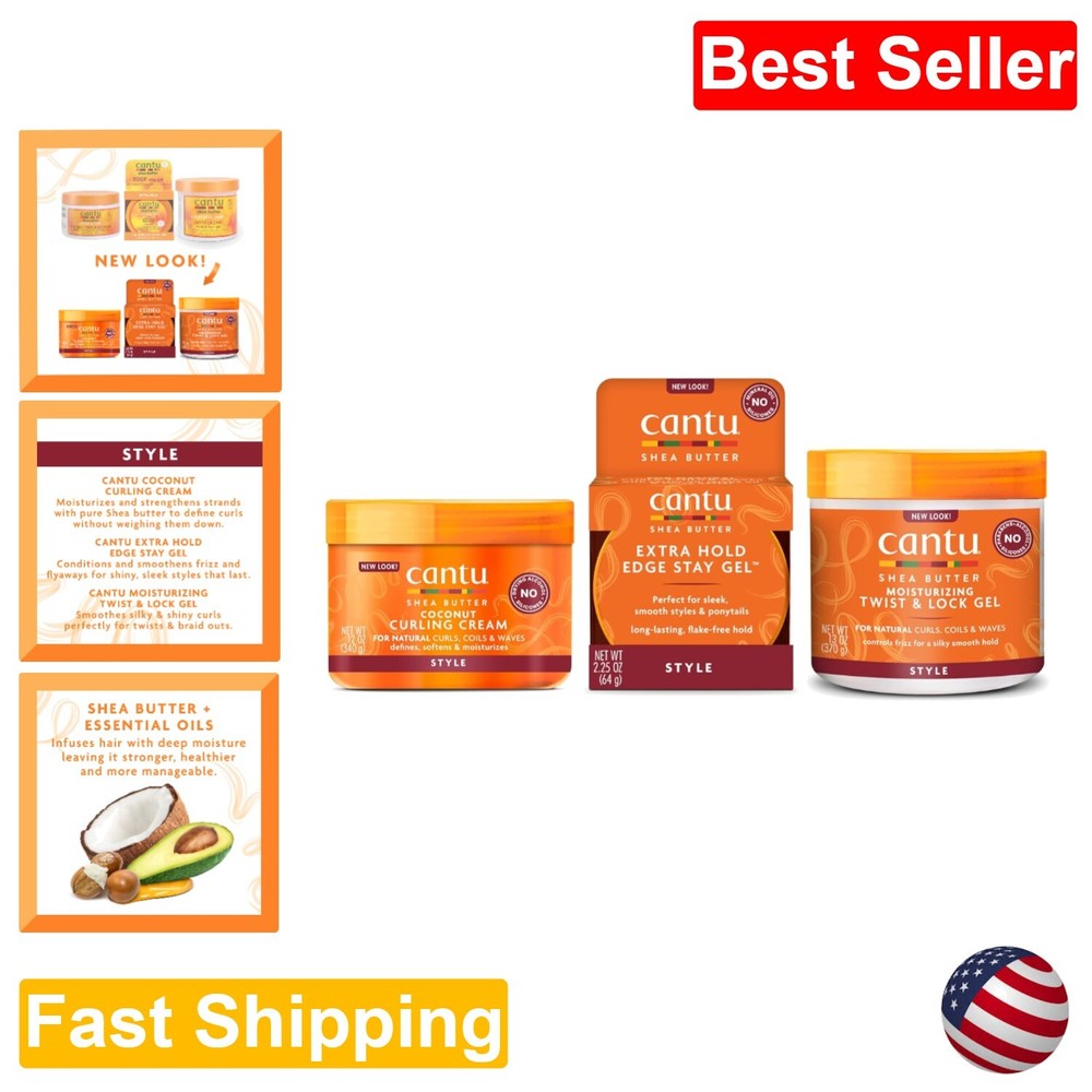 Shea Butter Hair Treatment Kit with Curling Cream and Edge Gel for Defined Curls