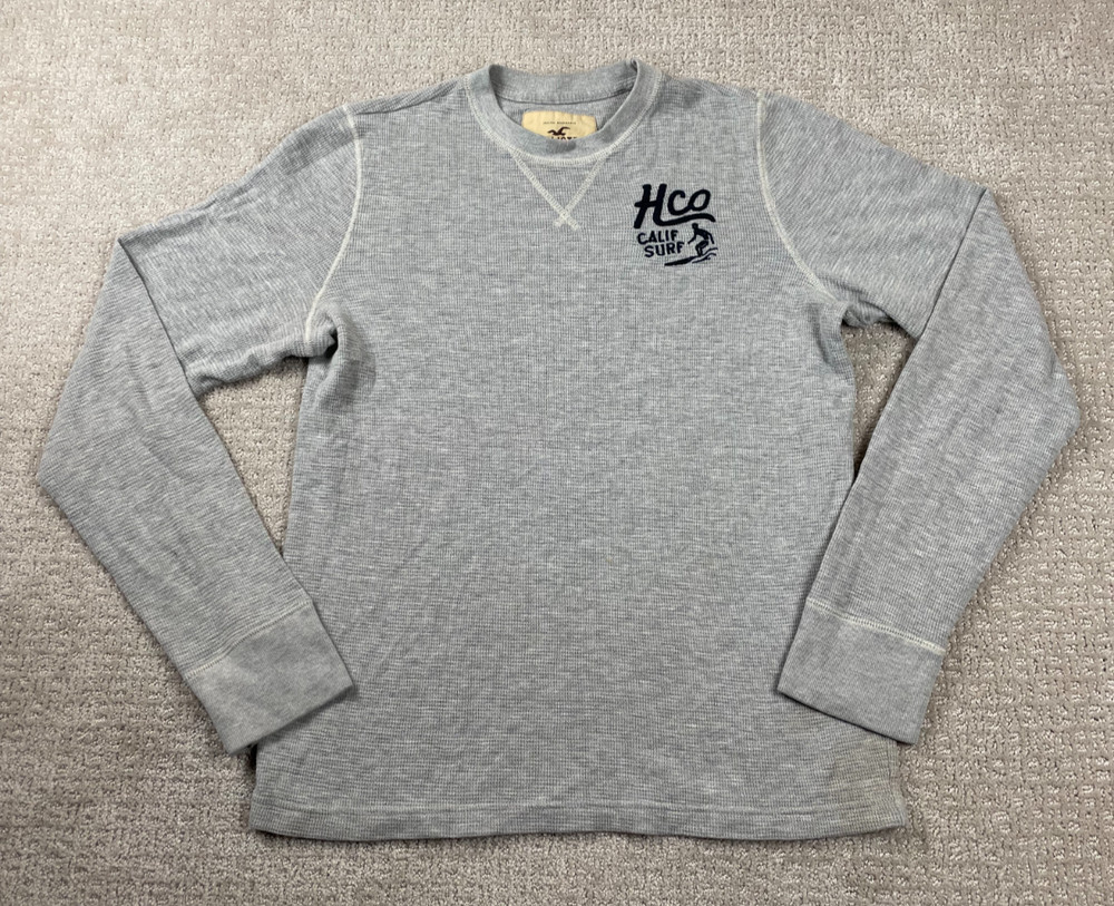 Vintage Hollister Thermal Shirt Mens L Gray Waffle Knit Embroidered Surf CA Y2K