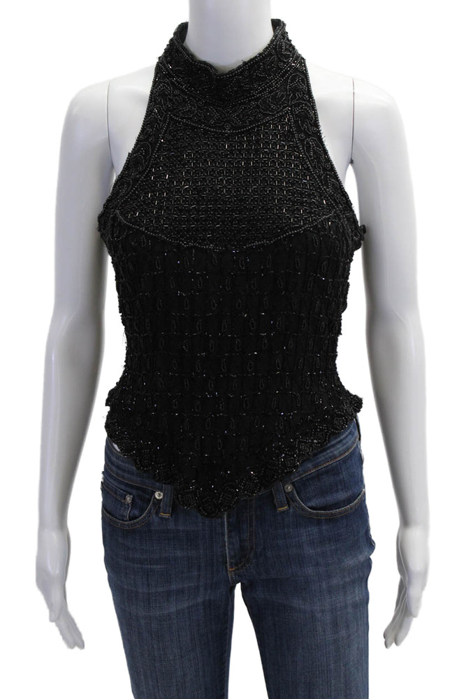 Papell Boutique Womens Black Silk High Neck Sleeveless Tank Zip Size PLFree Shipping in US $100+ Orders | $6.95 Orders Below