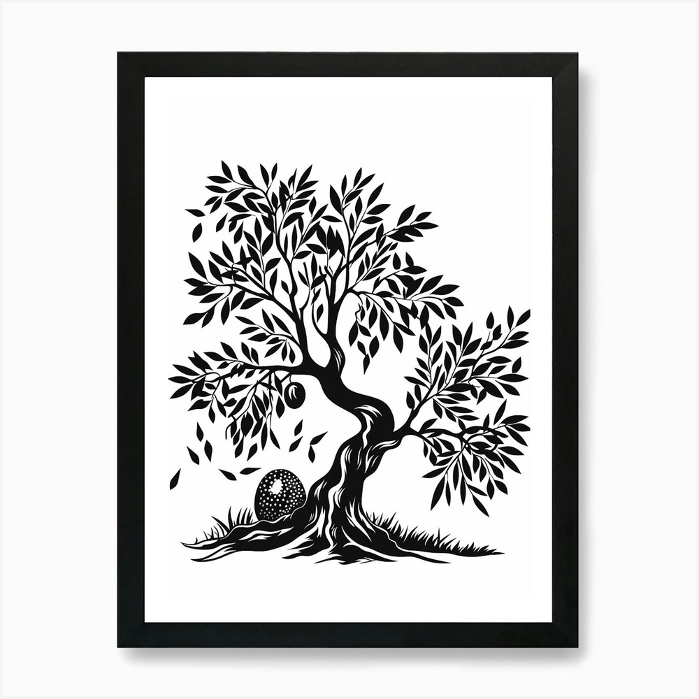 Olive Tree Geometric Nature Framed Wall Art Canvas Print  