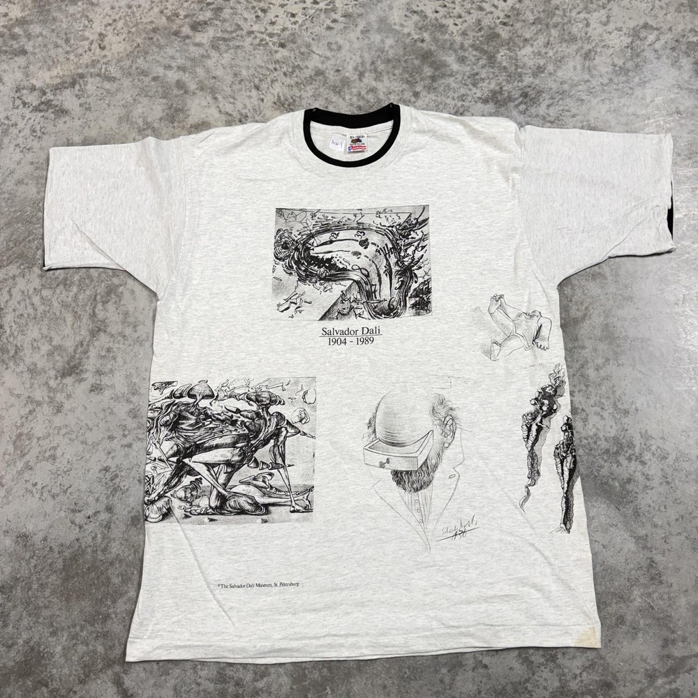 Vintage Salvador Dali Shirt Mens XL Gray Art all over print 90s Art Deadstock