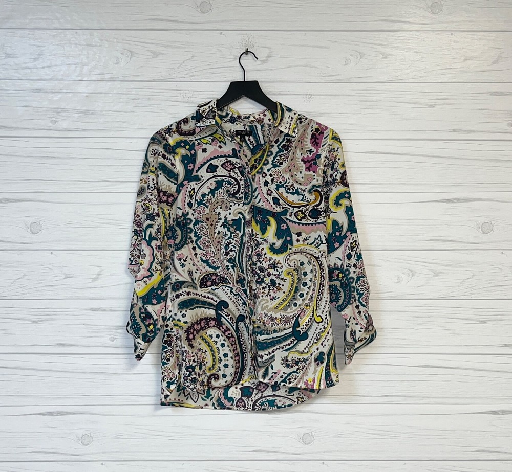 Talbots shirt womens size small petite button up long sleeve floral white