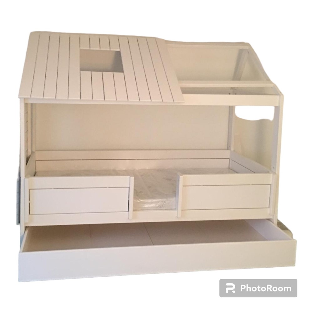 4 Piece Bedroom Sets Full Size House Bed with 1 night table and 2 curtains