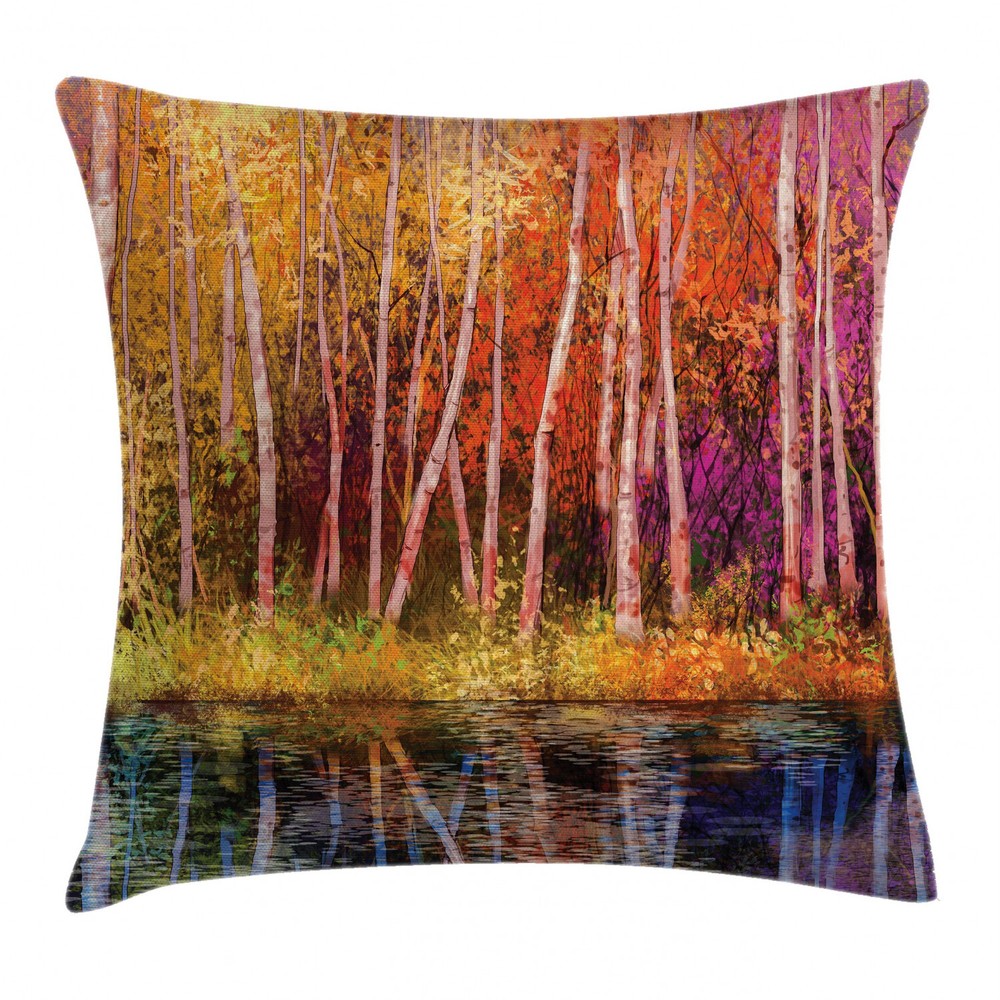 Forest Lake Autumn Trees Square Pillow Case 24 Inch Cushion Cover