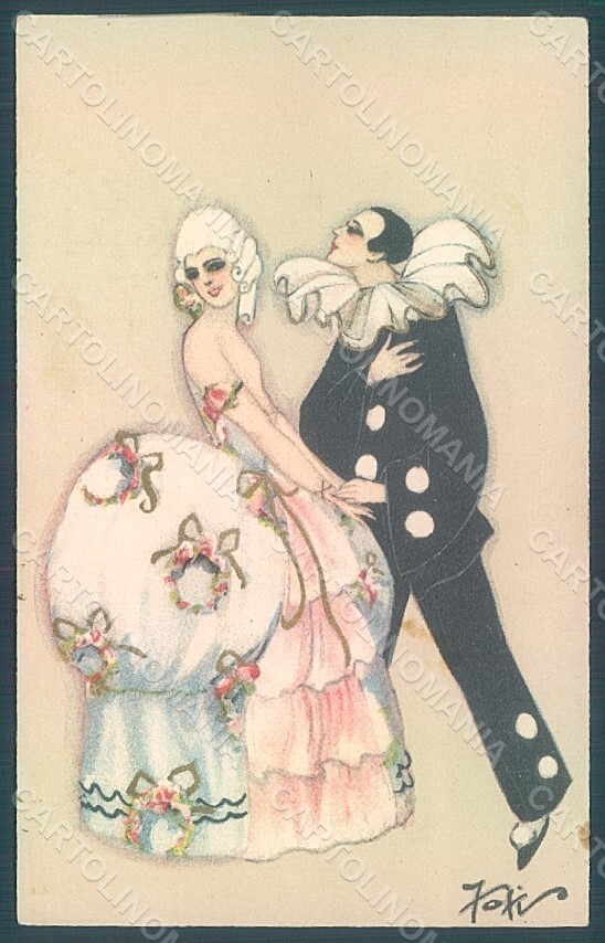 Artist Signed Chiostri Fofi CREASED Pierrot Lady serie 165 postcard HR2425