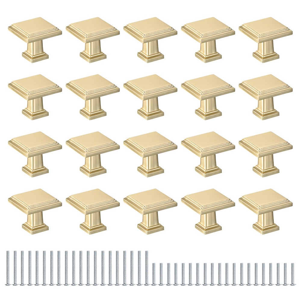 20 Pack Cupboard Knobs 1.2 Inch(30mm) Square Dresser Knobs, Gold