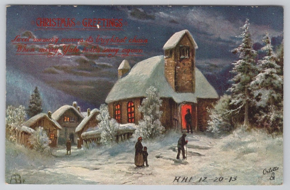 Raphael Tuck Oilette Christmas Greetings Winter Scene Postcard 1913