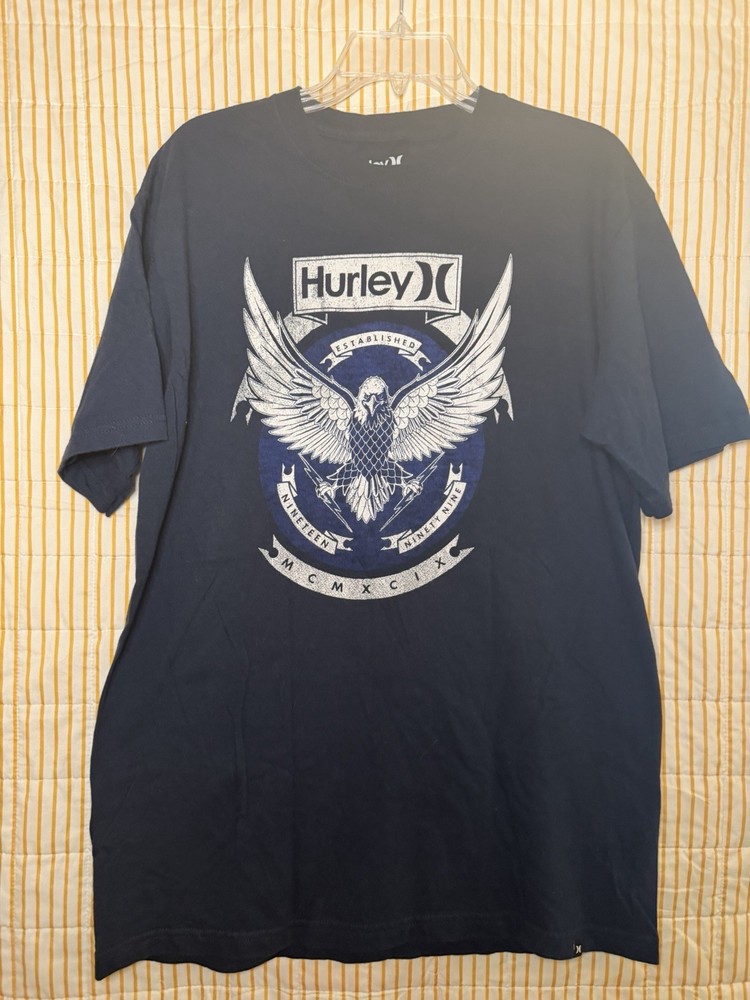 Hurley Men's Classic Fit Graphic Logo T-Shirt Navy Blue Sz L Short Sleeve Eagle