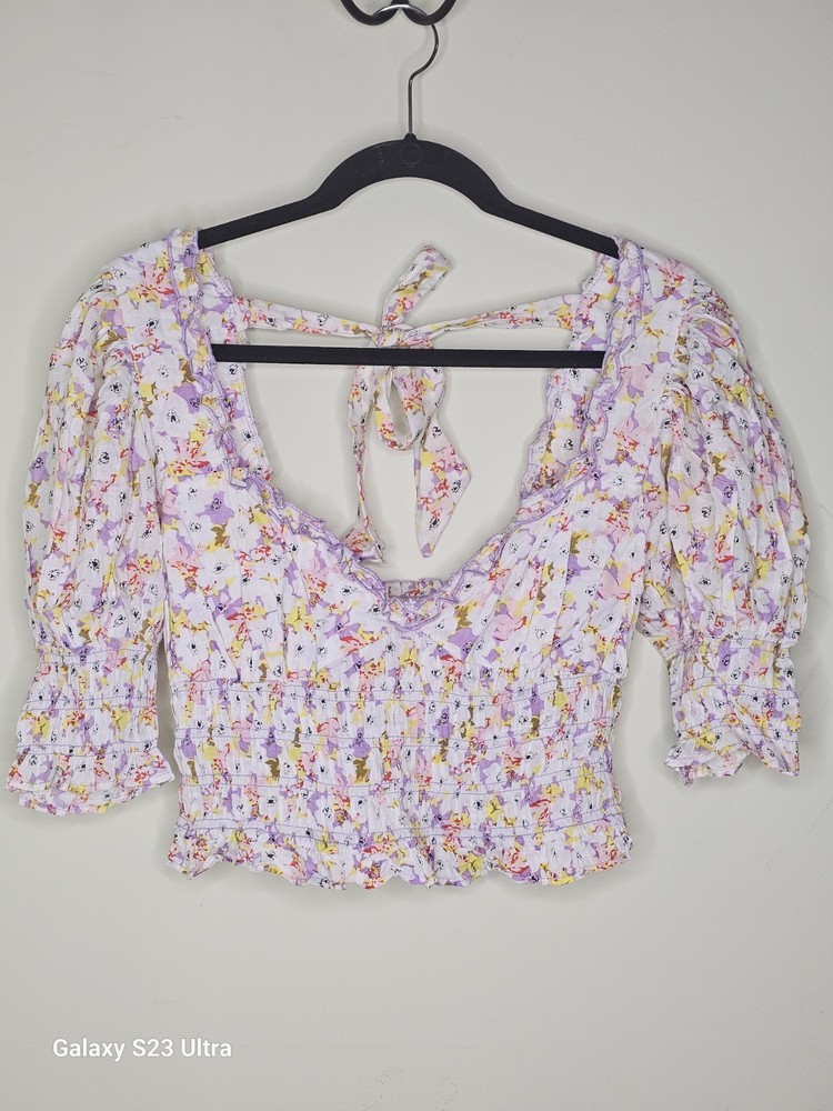 Urban Outfitters Women's Floral Crop Top Puff Sleeves Size M