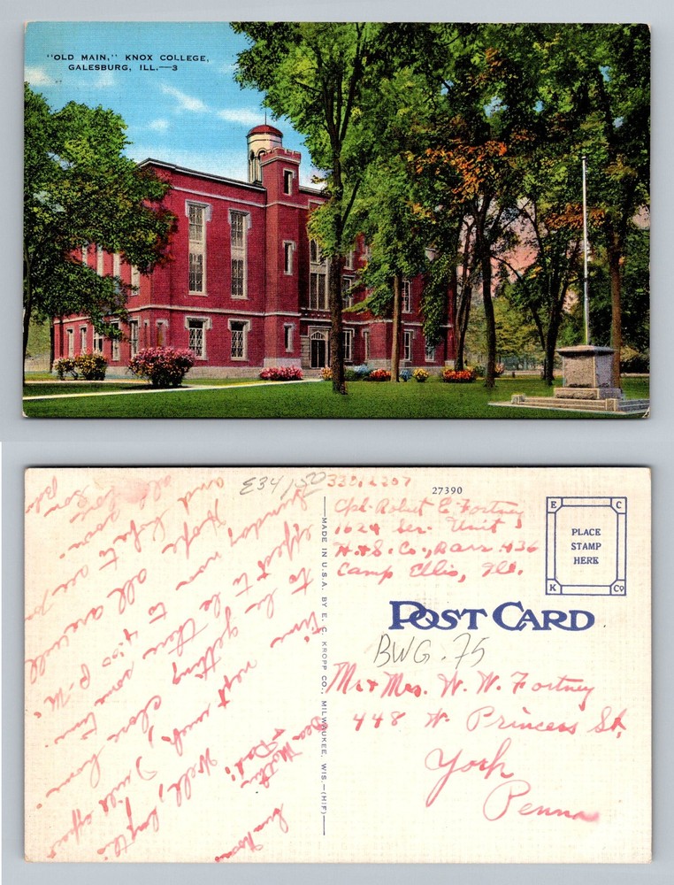 Galesburg, IL-Illinois, Old Main Knox College Campus Building Vintage Postcard