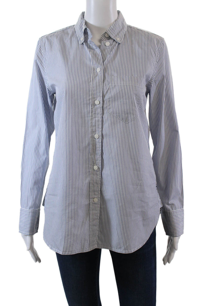 J Crew Womens Cotton Striped Collared Long Sleeve Button Down Shirt Blue Size 0Free Shipping in US $100+ Orders | $6.95 Orders Below