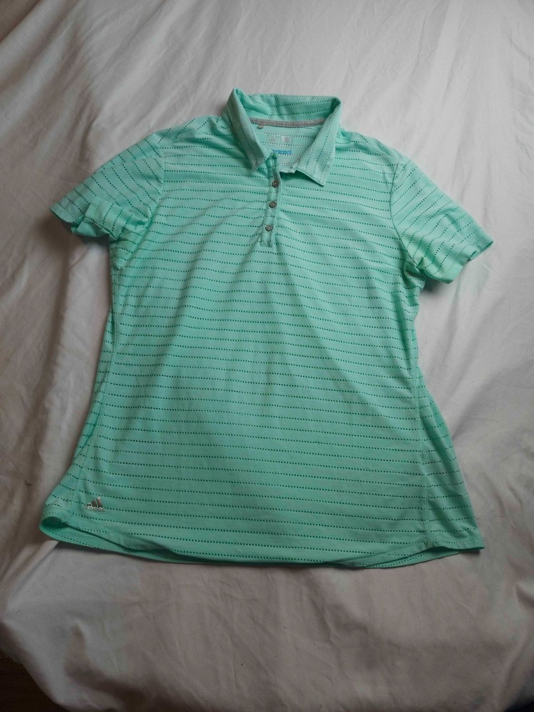 Adidas Climacool Polo Shirt Womens L Green Golf Performance Wear Athletic Chic