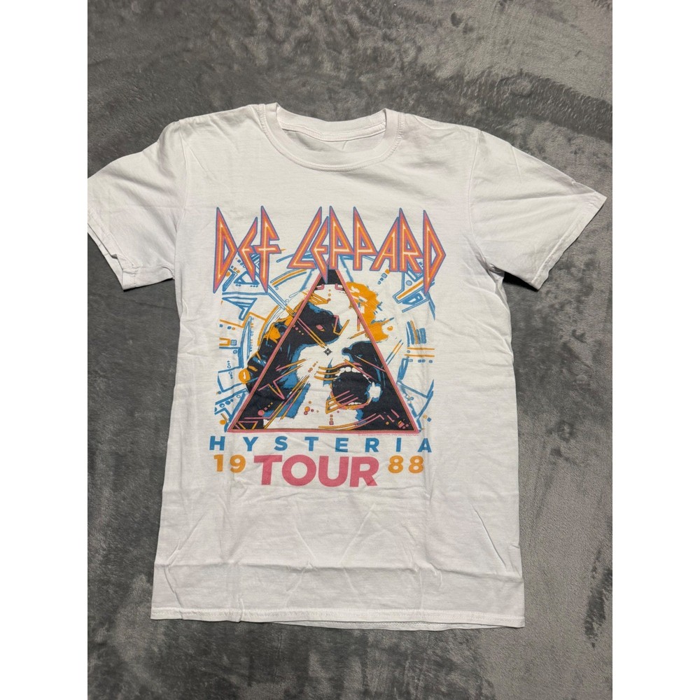 Def Leppard Hysteria 1988 Tour Graphic T-Shirt White Mens Small Rock Band Tee
